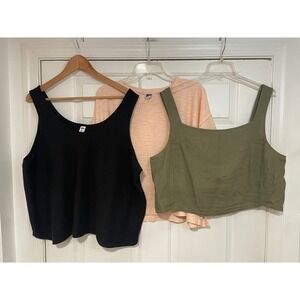 Lot of 3 Old Navy Lou&Grey Linen Cotton‎ Shirt Cropped Tank Top Boxy Relaxed XXL